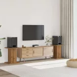 2 db kézműves tölgy színű fa hangszóróállvány 30 x 30 x 60 cm