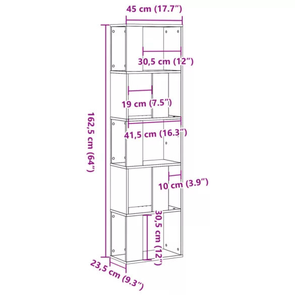5 szintes sonoma tölgy szerelt fa könyvespolc 45x23,5x162,5 cm