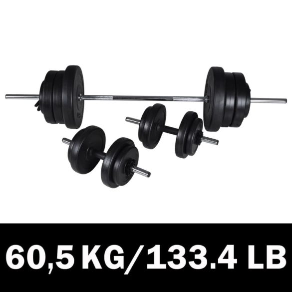 Kétkezes súlyzó + 2 egykezes súlyzó szett 60,5 kg