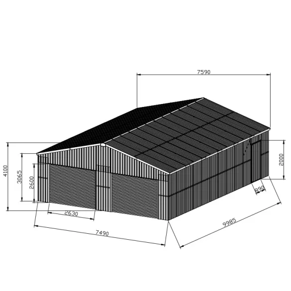 LoboGlorioso XXL dupla garázs 7,59 x 9,98m 3m magas elektromos kapukkal