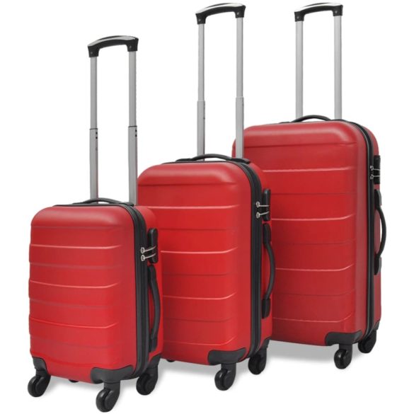 3 darabos piros húzható kemény bőrönd szett 45,5/55/66 cm
