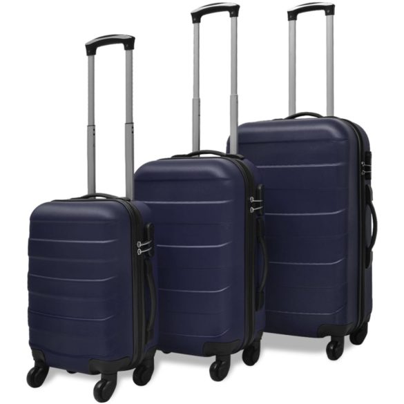 3 darabos kék húzható kemény bőrönd szett 45,5/55/66 cm