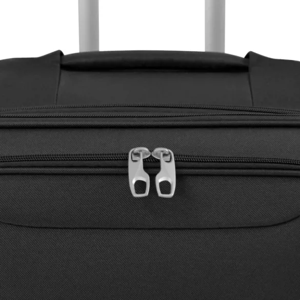 3 darabos, fekete, puha falú görgős bőrönd szett