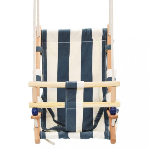 kék fa és pamut babahinta biztonsági övvel