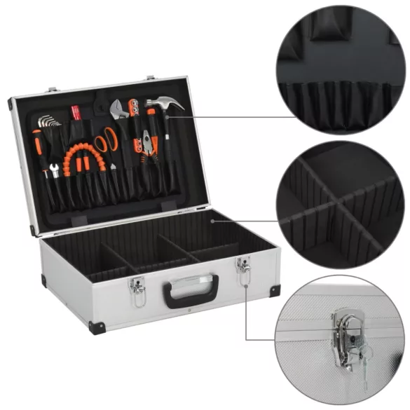 ezüstszínű alumínium szerszámosláda 46 x 33 x 16 cm