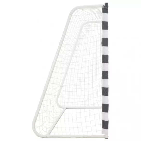 fekete-fehér fém focikapu 300 x 160 x 90 cm