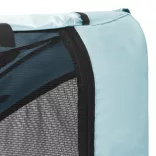 kék és fekete kisállatszállító kerékpár-utánfutó