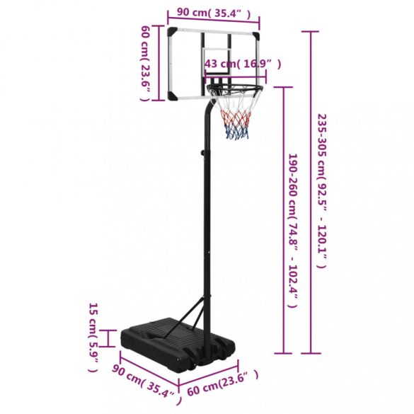 átlátszó polikarbonát kosárlabdaállvány 235-305 cm
