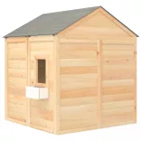 tömör fenyőfa játszóház zárható ajtóval és virágcserepekkel