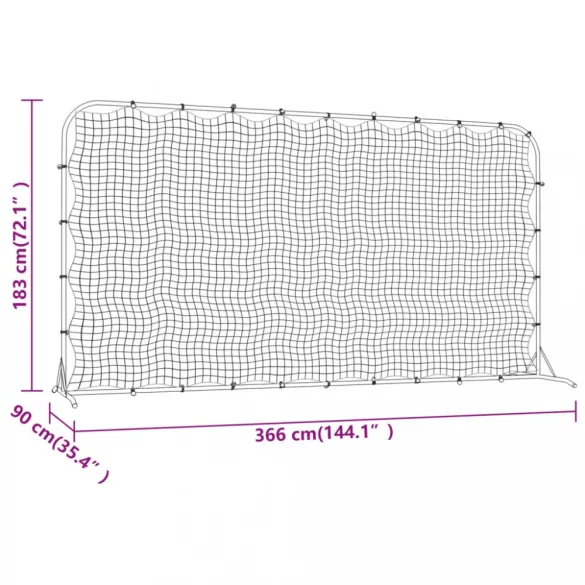 fekete HDPE foci-visszapattanó háló 366 x 90 x 183 cm
