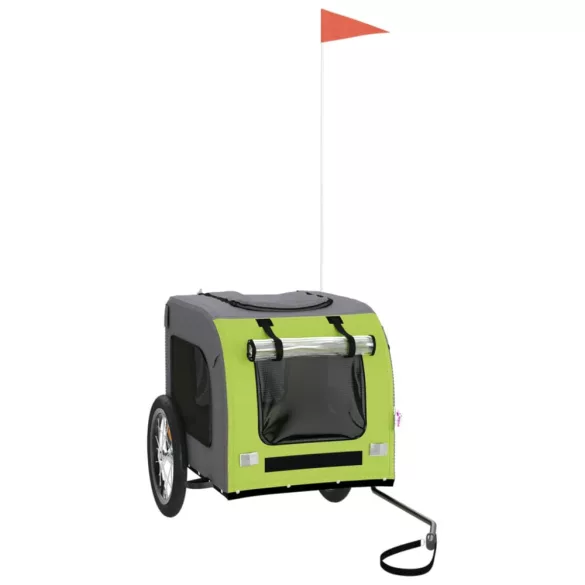 zöld és szürke szövet és vas kutyaszállító kerékpár utánfutó