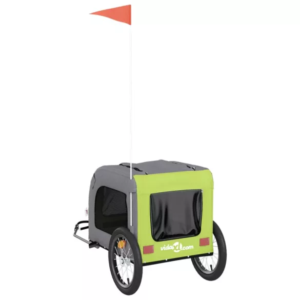 zöld és szürke szövet és vas kutyaszállító kerékpár utánfutó