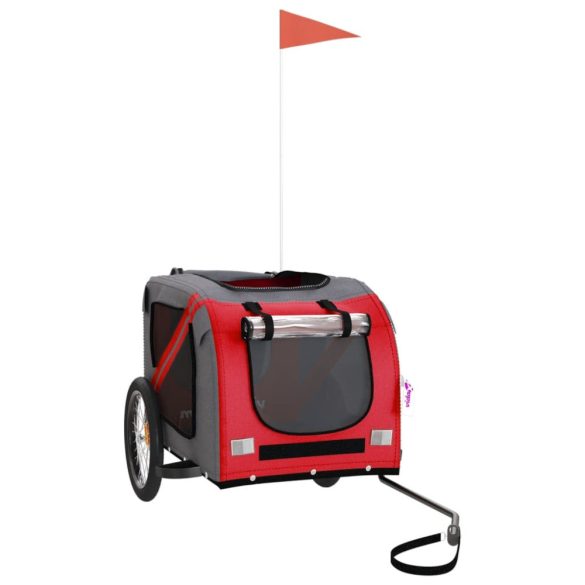 piros-szürke oxford szövet és vas kisállatszállító utánfutó