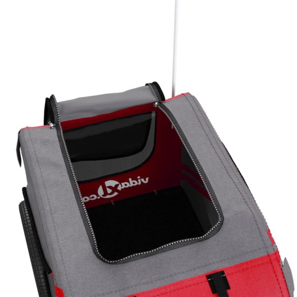 piros-szürke oxford szövet és vas kisállatszállító utánfutó