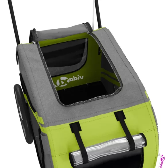 zöld-fekete oxford szövet és vas kisállatszállító utánfutó