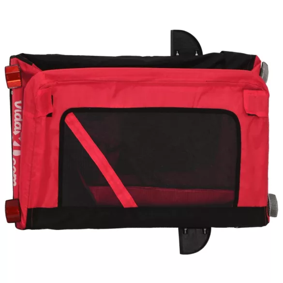 piros-fekete oxford szövet és vas kisállatszállító utánfutó