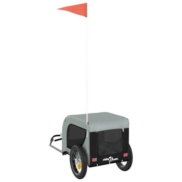 szürke-fekete oxford szövet és vas kisállatszállító utánfutó