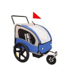 kék kerékpár utánfutó és jogger egyben