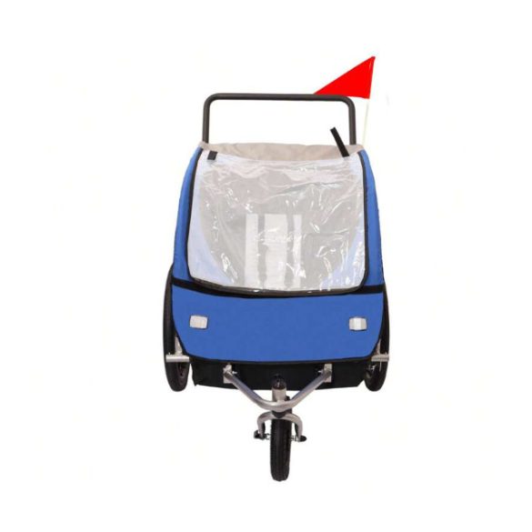 kék kerékpár utánfutó és jogger egyben