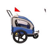 kék kerékpár utánfutó és jogger egyben