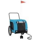 kék-fekete oxford szövet és vas kisállatszállító utánfutó